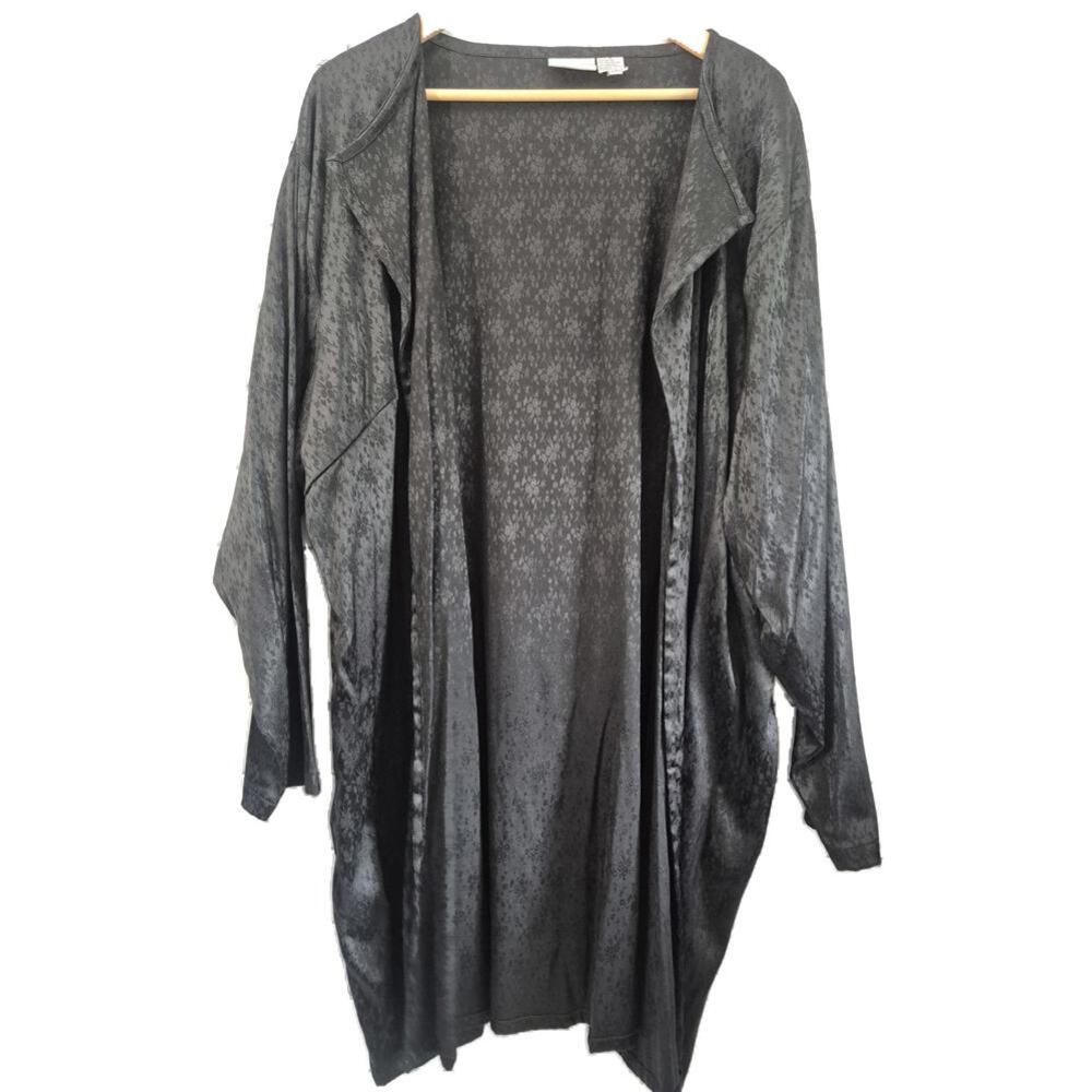 Newport News Vintage Ladies Black Jacquard Print Duster Cardigan